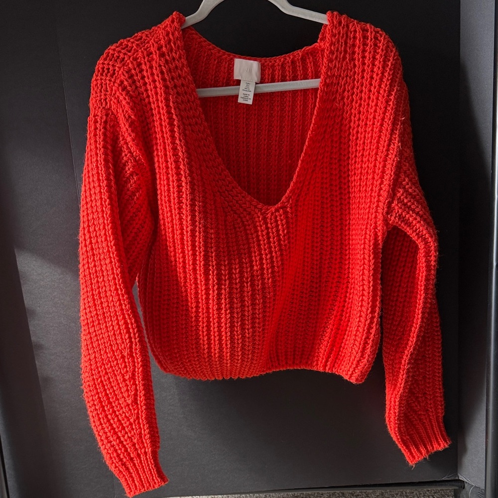 H&M Vibrant Red V-Neck Sweater